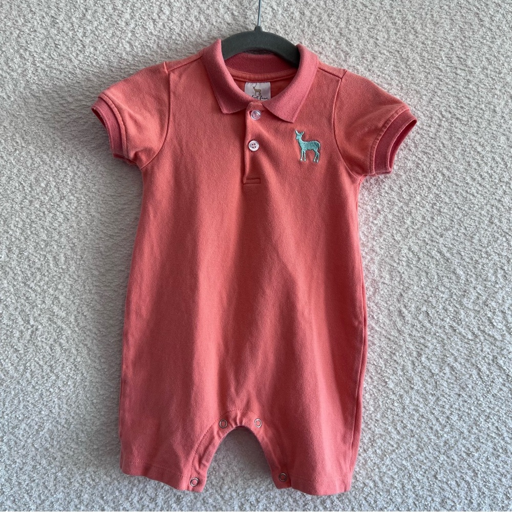 Velvet Fawn Peach Orange Polo Romper Short‎ Sleeve Size Shirt 18-24 Months
